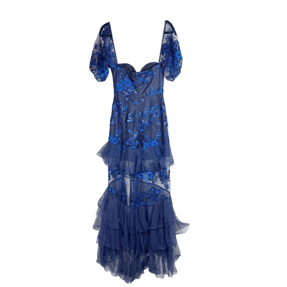 ALICE MCCALL Mystery Dress Gown Off Shoulder Ruffle Navy Ocean Blue US 4 - Picture 4 of 10